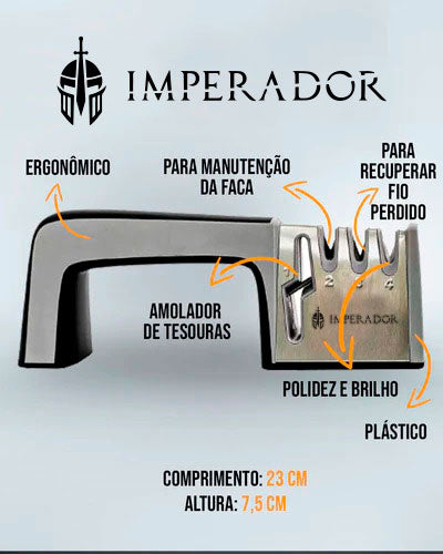 Kit Facas Imperador Mar Egeu + Amolador de Facas Profissional 4 em 1