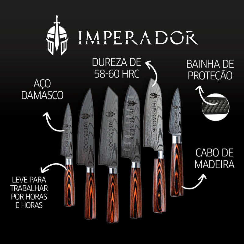 Kit 5 facas aço damasco Super Cheff + amolador de facas profissional 4 em 1