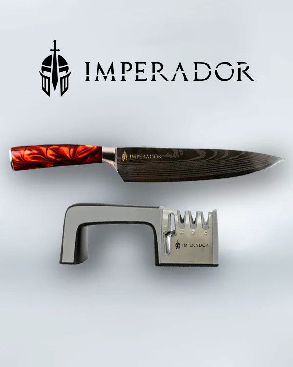 Kit Faca 8" Imperador del Fuego + Amolador de Facas Profissional 4 em 1