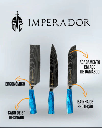 Kit Facas Imperador Mar Egeu + Amolador de Facas Profissional 4 em 1