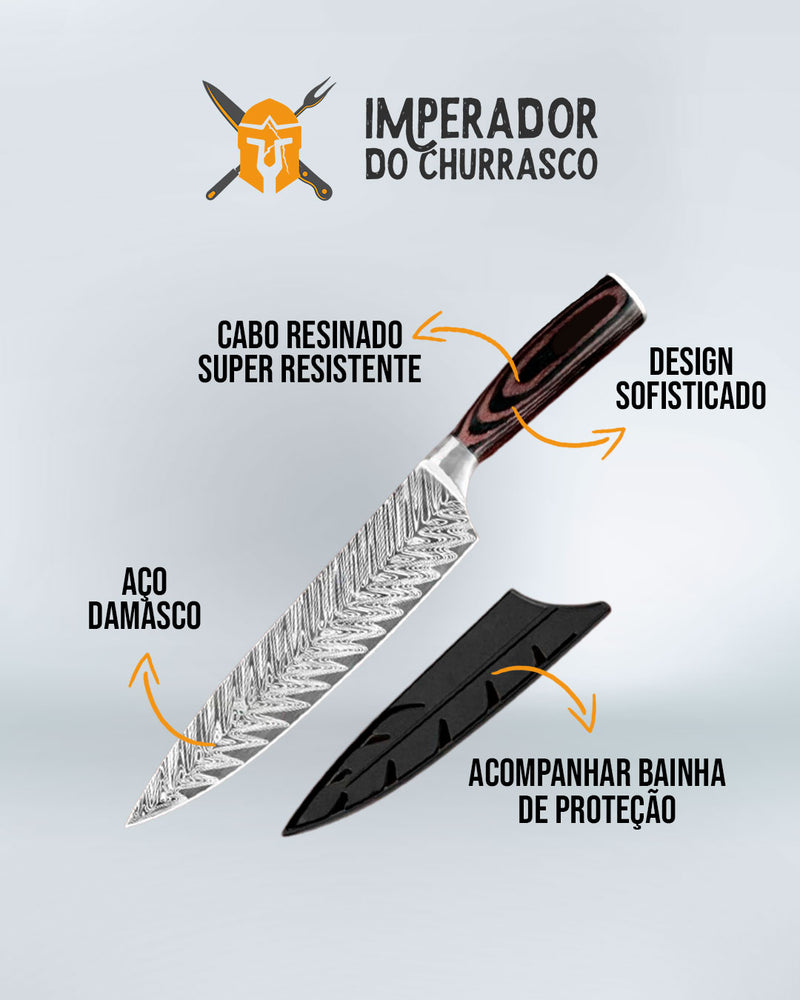 Kit Super Chef  - 5 Facas  Imperador chef + Amolador 4 em 1 + Estojo de Couro