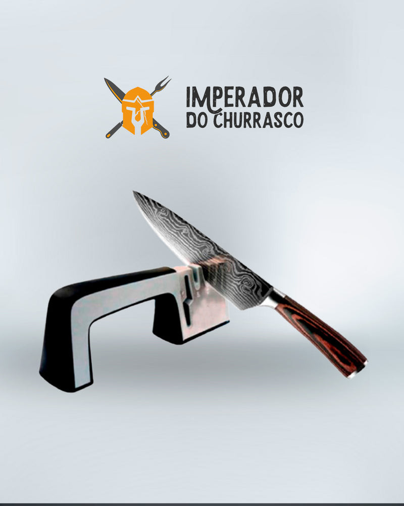 Kit 5 facas do Imperador Cheff - Acabamento Aço Damasco 8" + Amolador de Facas Profissional 4 em 1